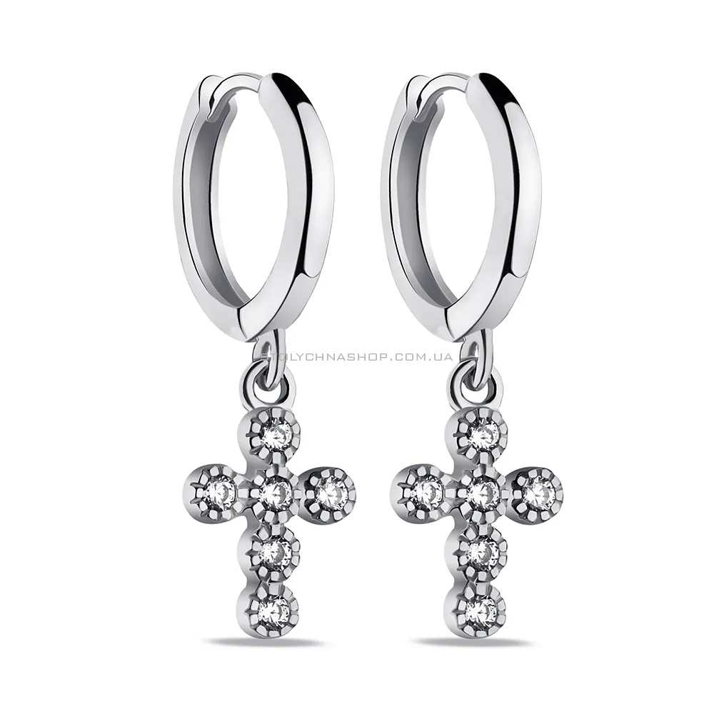 Срібні сережки Хрестики з фіанітами (арт. 7502/9349/10) - цена