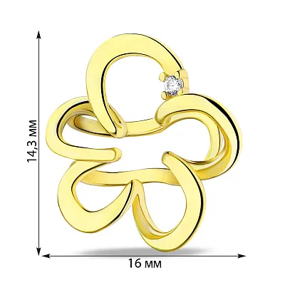 Срібна сережка-кафа Квітка з фіанітом та жовтим родіюванням (арт. 7502/9106ж)