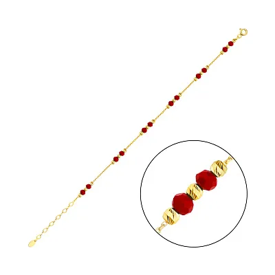 Серебряный браслет с красным ониксом и желтым родированием (арт. 7509/3951жок)