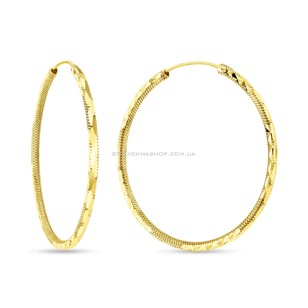 Сережки-кільця з жовтого золота з алмазною гранню  (арт. 108718/40ж)