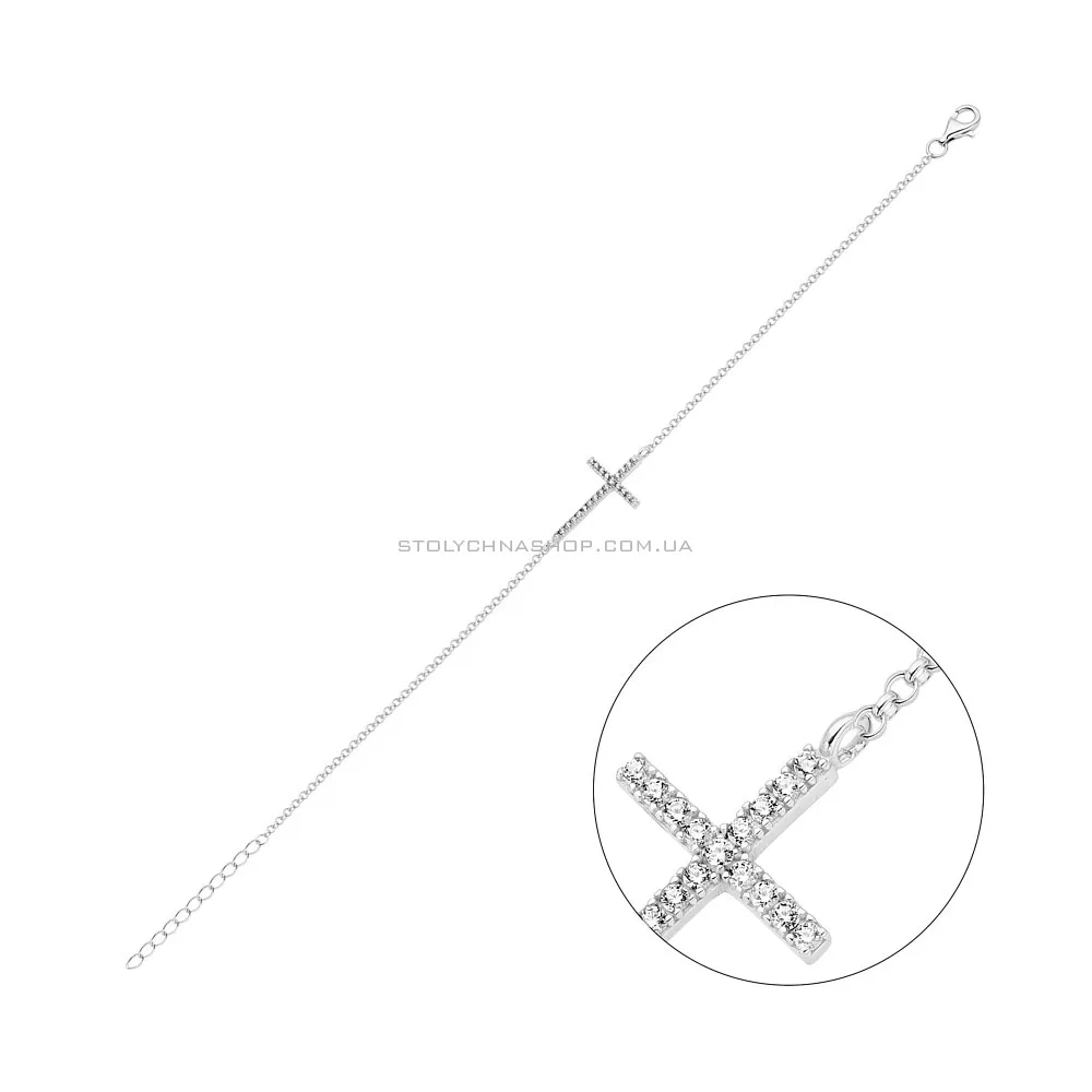 Браслет зі срібла "Хрестик" з фіанітами  (арт. 7509/991Бр) - цена