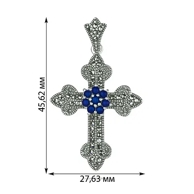 Хрестик зі срібла з оніксом і марказитами (арт. 7403/2866мркос)