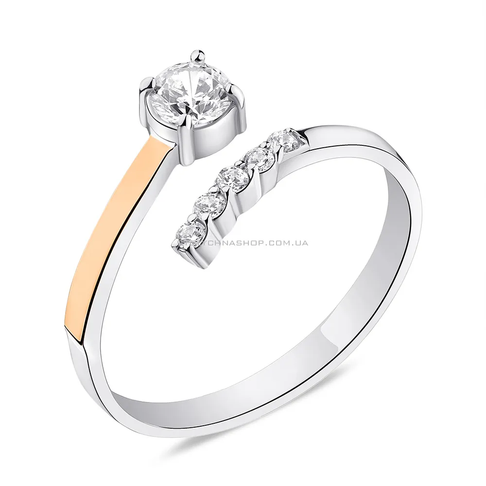 Серебряное незамкнутое кольцо с фианитами (арт. 7201/088кю) - цена