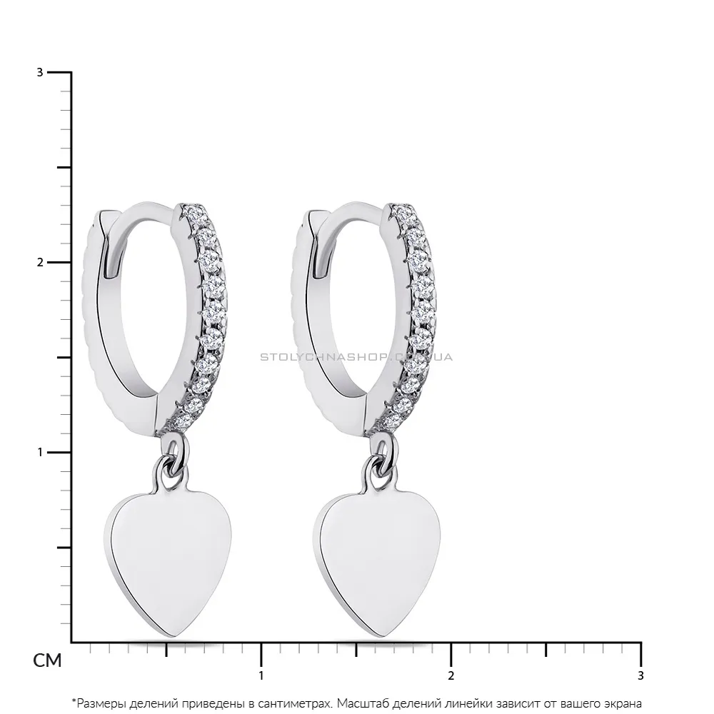 Срібні сережки-підвіски "Сердечка" з фіанітами  (арт. 7502/4788/10) - 2 - цена