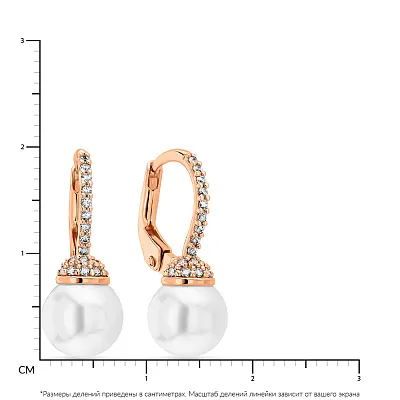 Золоті сережки з перлами і фіанітами (арт. 103565прлб)