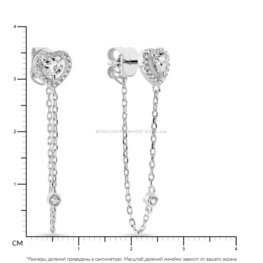 Серебряные серьги-пусеты с фианитами и цепочками  (арт. 7518/6031)