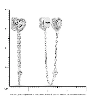 Серебряные серьги-пусеты с фианитами и цепочками  (арт. 7518/6031)