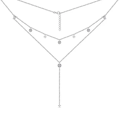 Подвійне кольє зі срібла з підвісками і з фіанітами  (арт. 7507/1352)