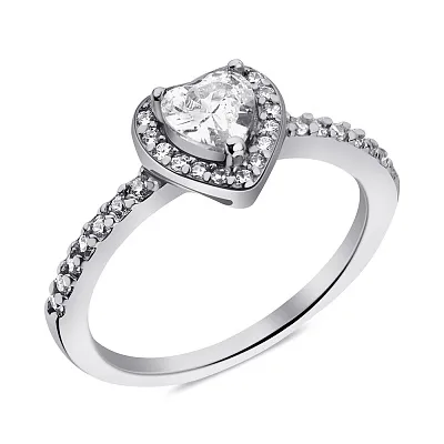Серебряное кольцо Сердце с фианитами (арт. 7501/КК2Ф/281-16)