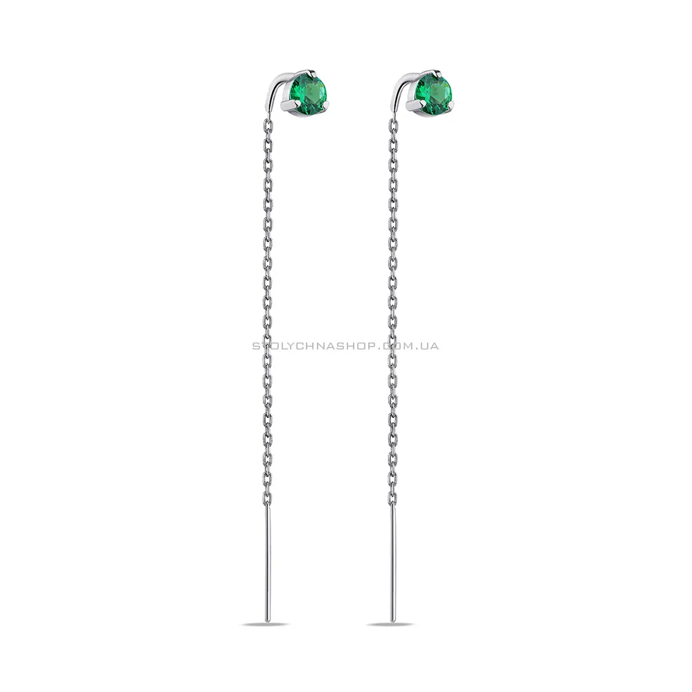 Срібні сережки-протяжки з зеленими альпінітами (арт. 7502/557азсп) - цена