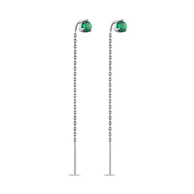Серебряные серьги-протяжки с зелеными альпинитами (арт. 7502/557азсп)