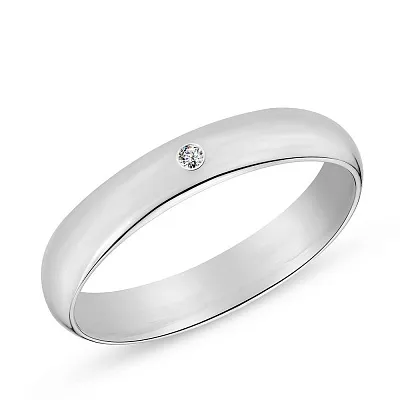 Свадебное обручальное кольцо из белого золота с бриллиантом (арт. К220200б)