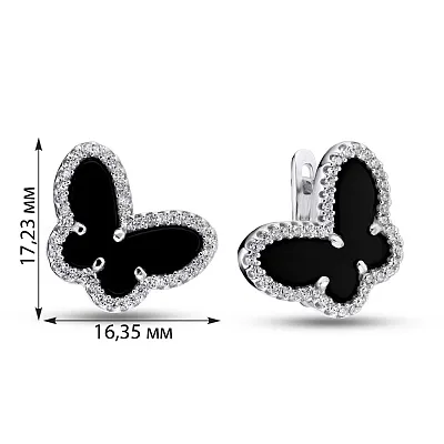 Срібні сережки «Метелики» з оніксом і фіанітами (арт. 7502/3215о)
