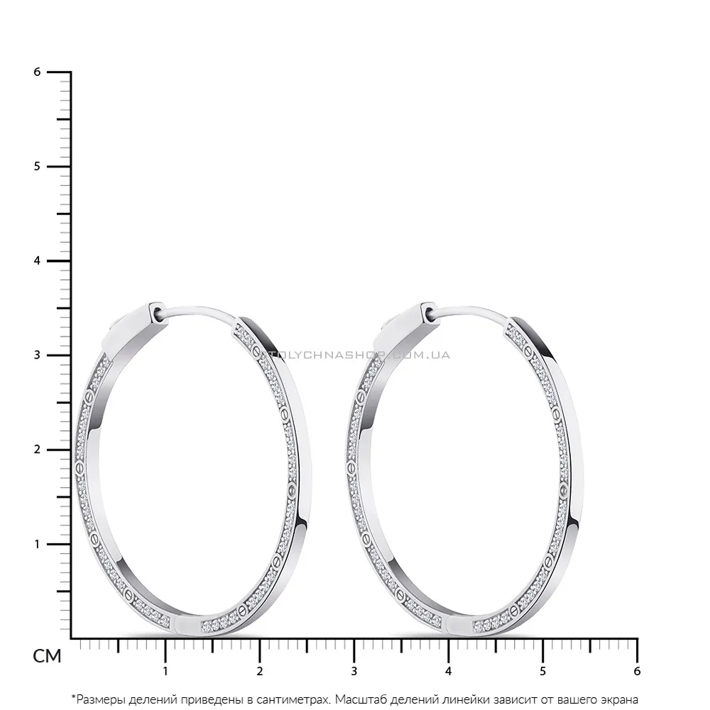 Серебряные серьги-кольца с белыми фианитами (арт. 7502/4463/35) - 2 - цена