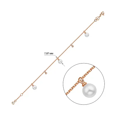 Золотой браслет с жемчугом и фианитами (арт. 325471прлб)
