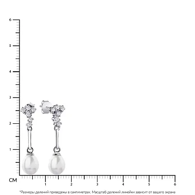 Серебряные серьги пусеты с жемчугом и фианитами (арт. 7518/5397жб)