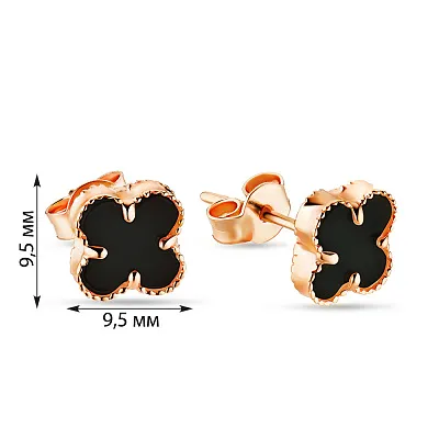 Серьги-пусеты из красного золота с ониксом (арт. 104811/9о)