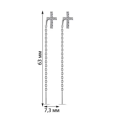 Срібні сережки-протяжки Хрестики з фіанітами (арт. 7502/1027сю)