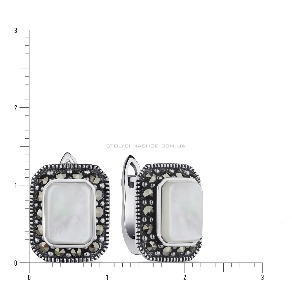 Сережки срібні з перламутром і марказитами (арт. 7402/4076мркп)