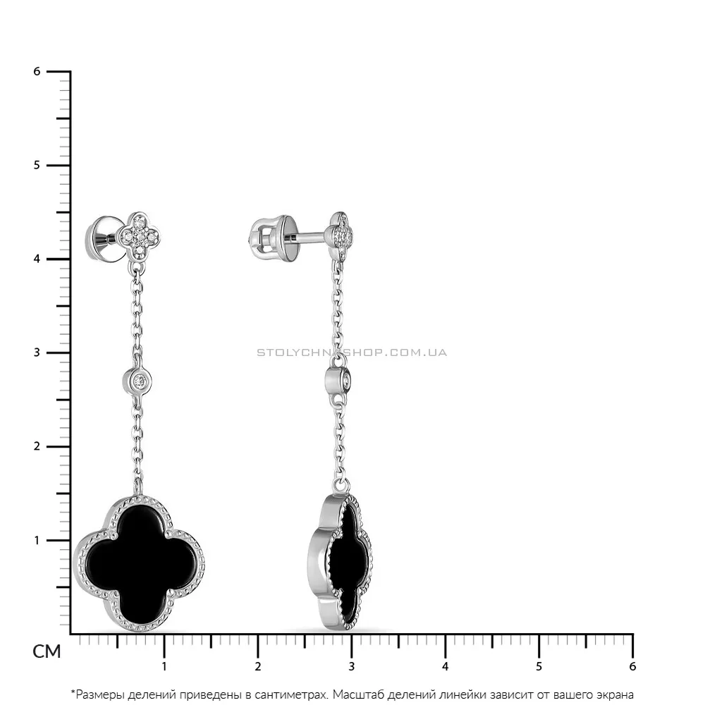 Срібні сережки "Клевер" з чорною керамікою і фіанітами (арт. 7518/2629ч049)