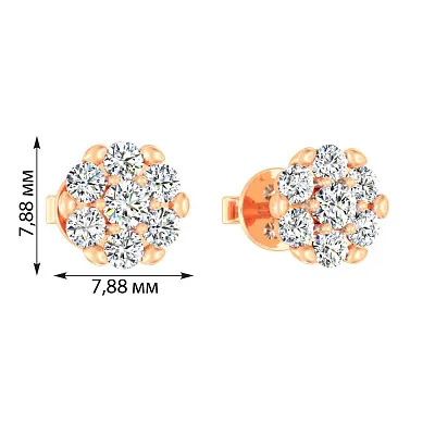Сережки-пусети з червоного золота з фіанітами (арт. 111168)