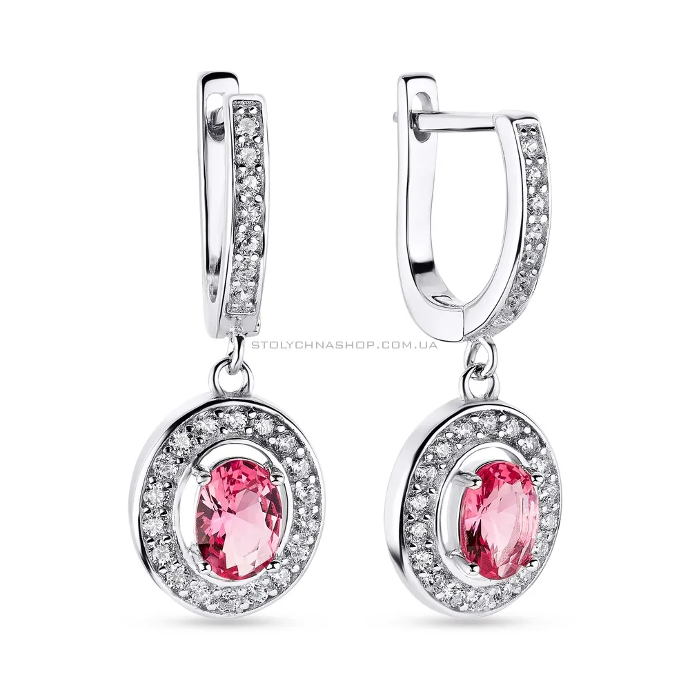 Сережки зі срібла з рожевими та білими фіанітами (арт. 7502/3619цр) - цена