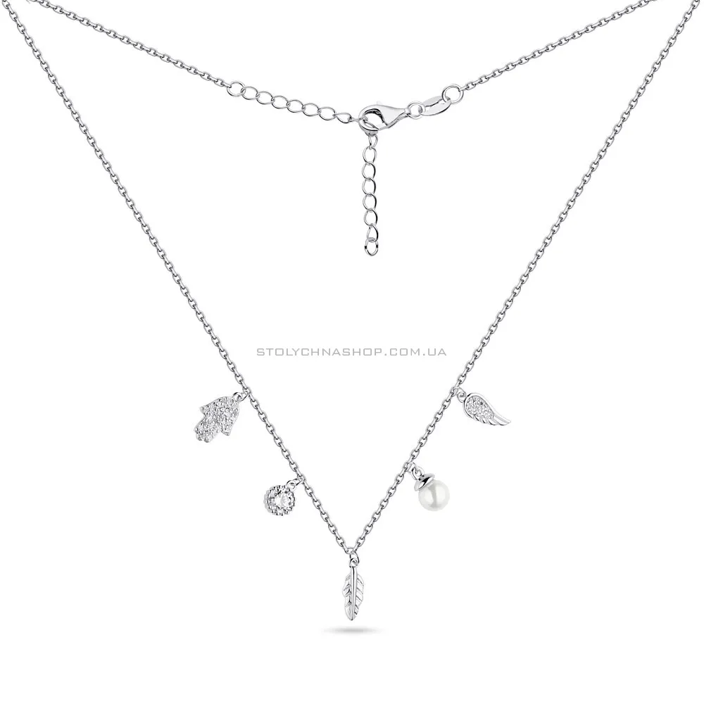 Серебряное колье с подвесками и жемчугом  (арт. 7507/1428жб) - 2 - цена