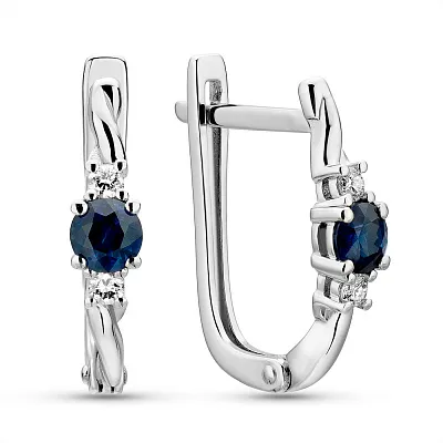Серьги из белого золота с сапфиром и бриллиантами  (арт. С011359бс)