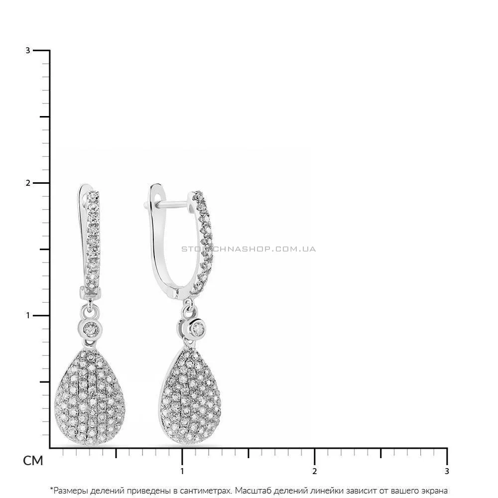 Сережки-підвіски "Крапля" з білого золота з діамантами  (арт. С28059080б) - 3 - цена