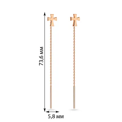 Золоті сережки-протяжки з хрестиками  (арт. 109196)