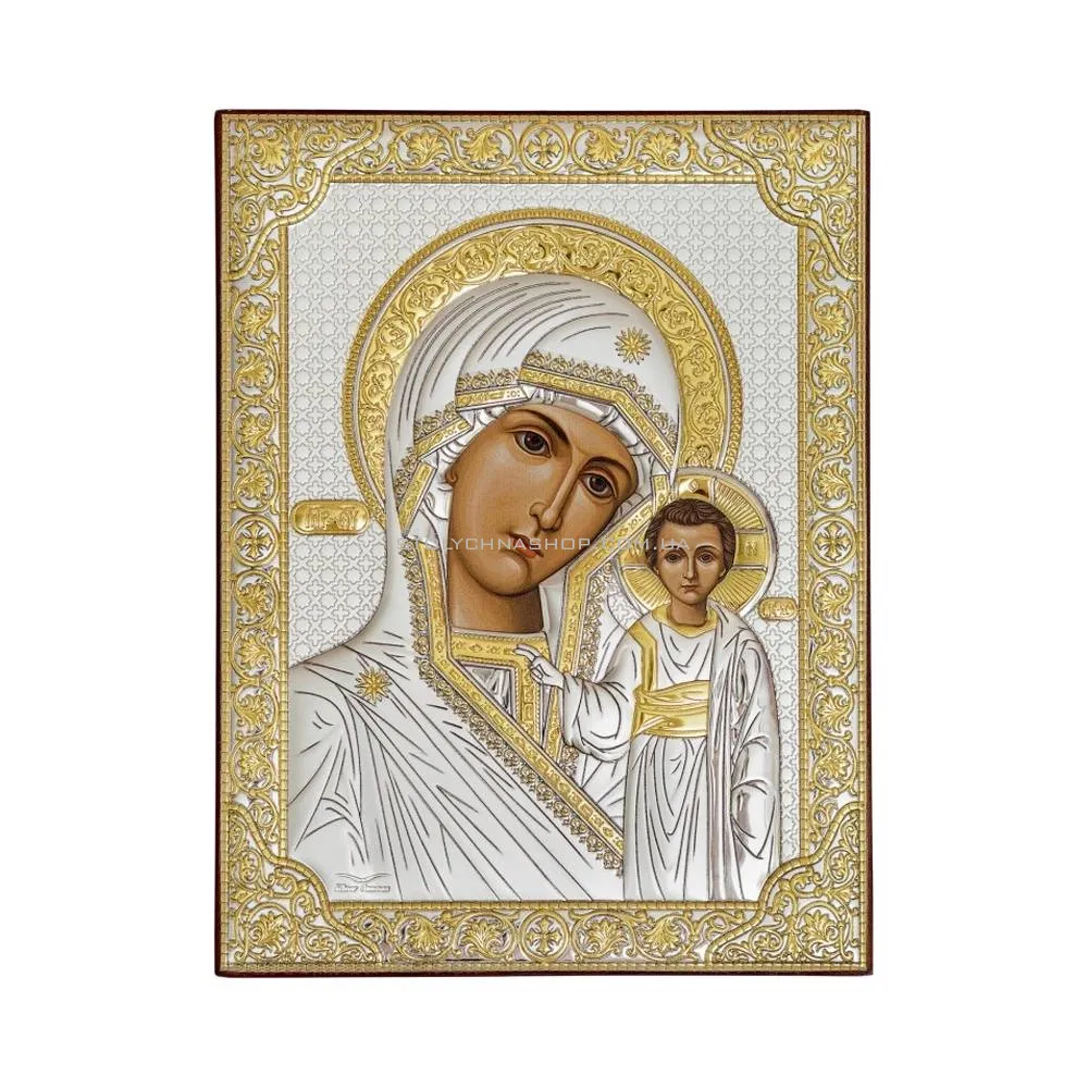 Срібна ікона з позолотою "Матір Божа Казанська" (203х153 мм) (арт. P-4/002G/K)