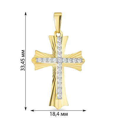 Хрестик з жовтого золота з фіанітами (арт. 443852ж)