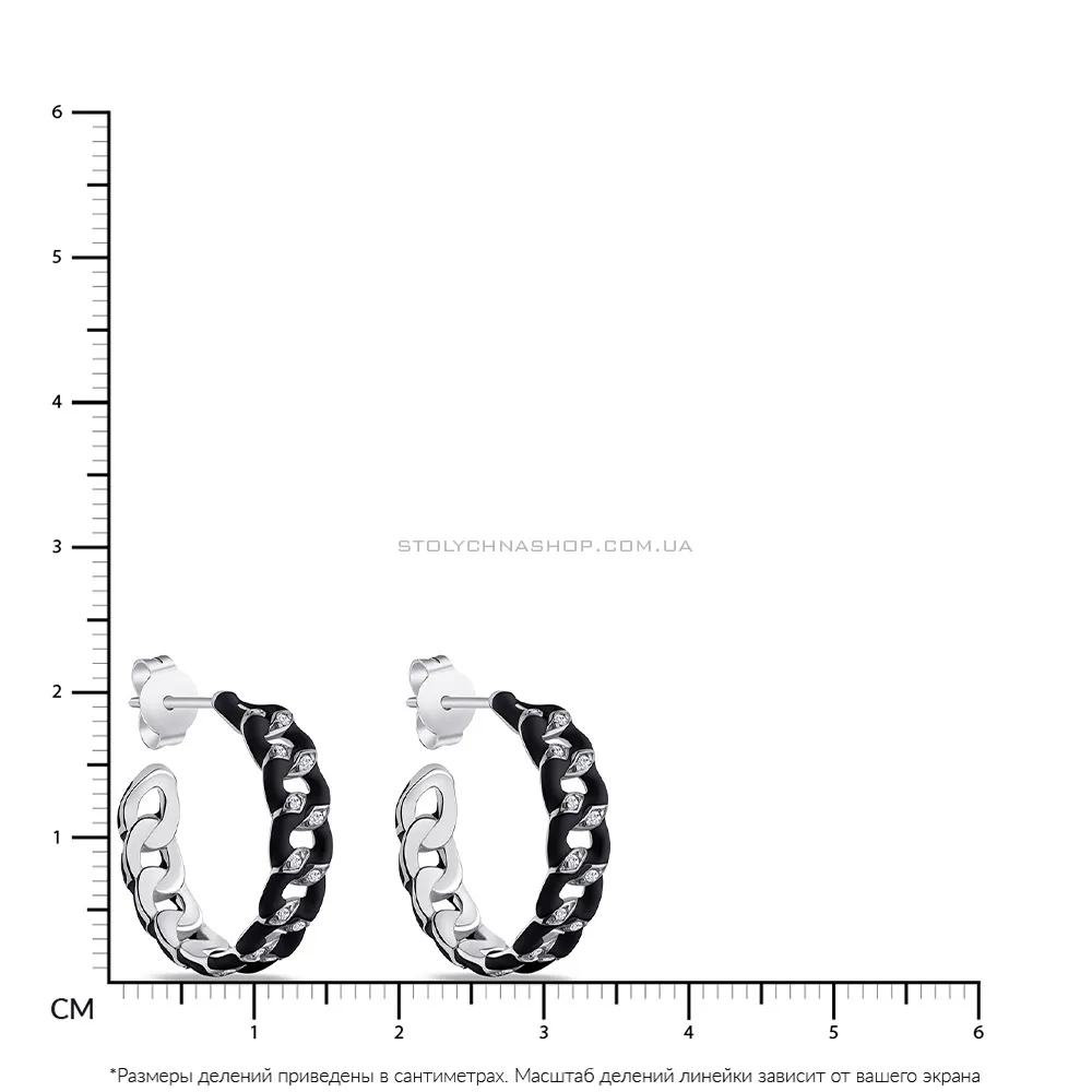 Срібні сережки з емаллю і з фіанітами  (арт. 7518/6146еч) - 2 - цена