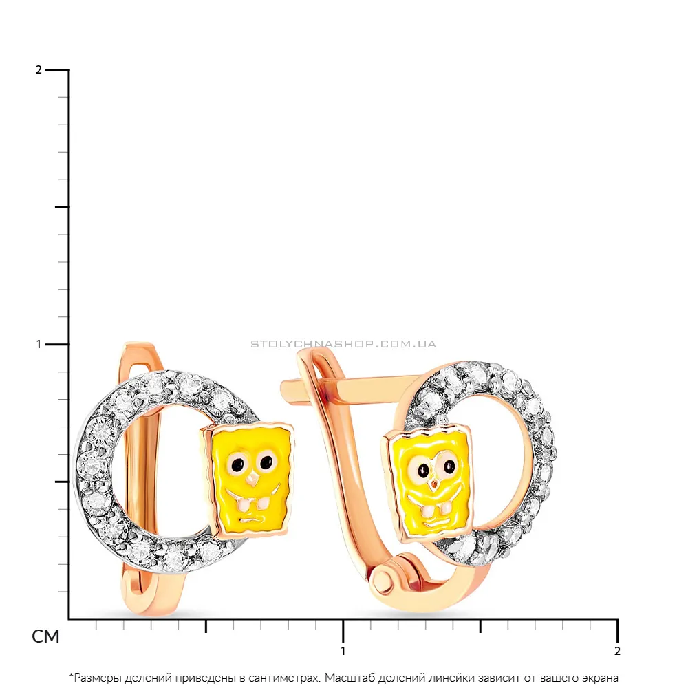 Детские золотые сережки с эмалью и фианитами (арт. 103543еж) - 2 - цена