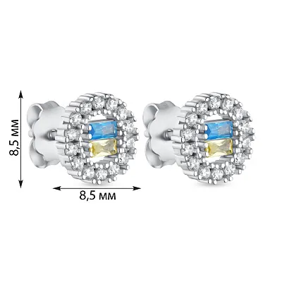 Серьги-пусеты из серебра &quot;Прапор Украины&quot; с фианитами (арт. 7518/6308агж)