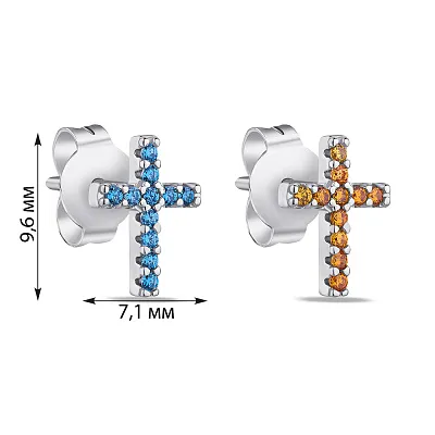 Срібні сережки Хрестики з Альпінітами (арт. 7518/5101агж)