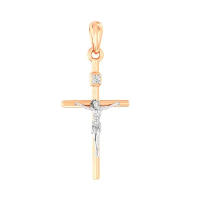 Крестик из красного золота с распятием и бриллиантом (арт. П011175)
