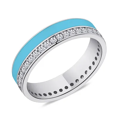 Серебряное кольцо с фианитами и голубой эмалью (арт. 7501/5641ег)
