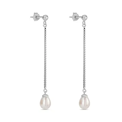 Сережки-підвіски з перлами зі срібла (арт. 7518/5694жб)