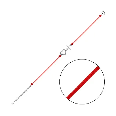 Браслет на нитці Серце зі срібною вставкою та фіанітами (арт. 7309/4136)