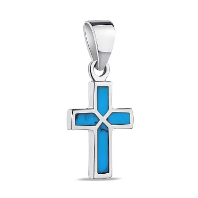 Срібний кулон Хрестик з блакитною емаллю (арт. 7503/3429/1ег)