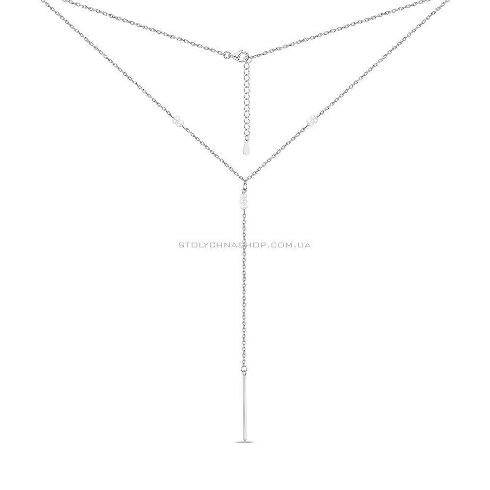 Кольє-краватка зі срібла з перлами (арт. 7507/1764жб) - 2 - цена