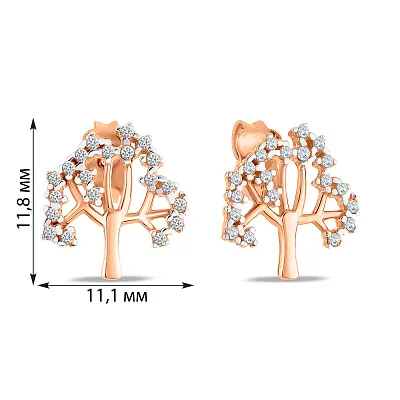 Сережки-цвяшки Дерево з червоного золота  (арт. 1091160)