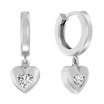 Сережки-підвіски зі срібла "Сердечка" з фіанітами  (арт. Х110163)
