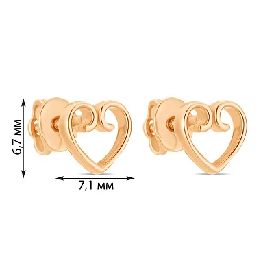 Золотые пусеты «Сердечки» (арт. 107219)