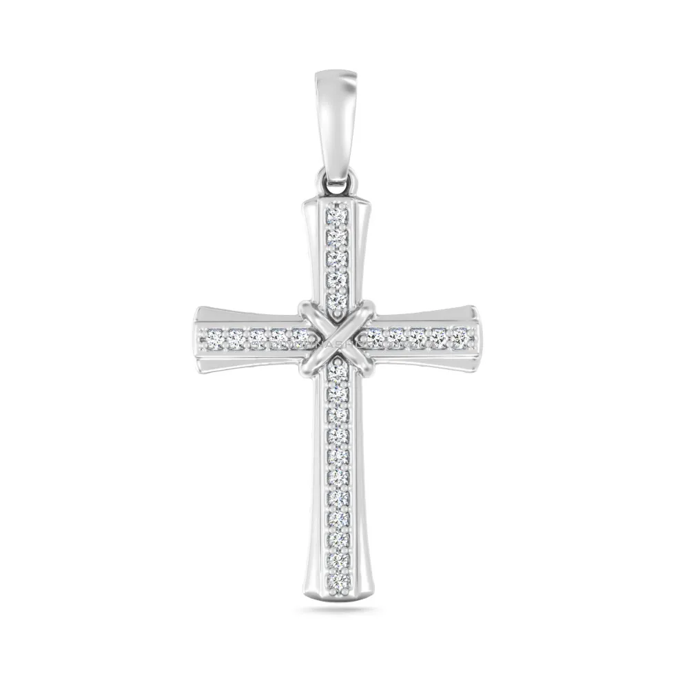 Хрестик з білого золота з діамантами (арт. П011799015б) - цена