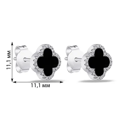 Сережки-пусети зі срібла з оніксом і фіанітами  (арт. 7518/5497/10о)