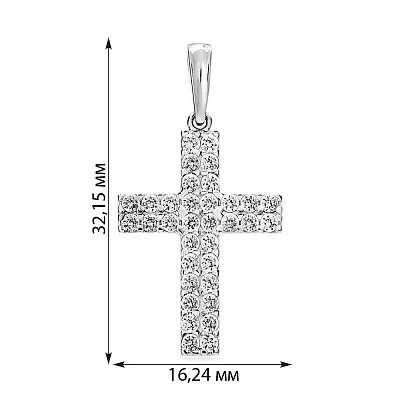 Підвіска-хрестик з фіанітами з білого золота (арт. 440341б)