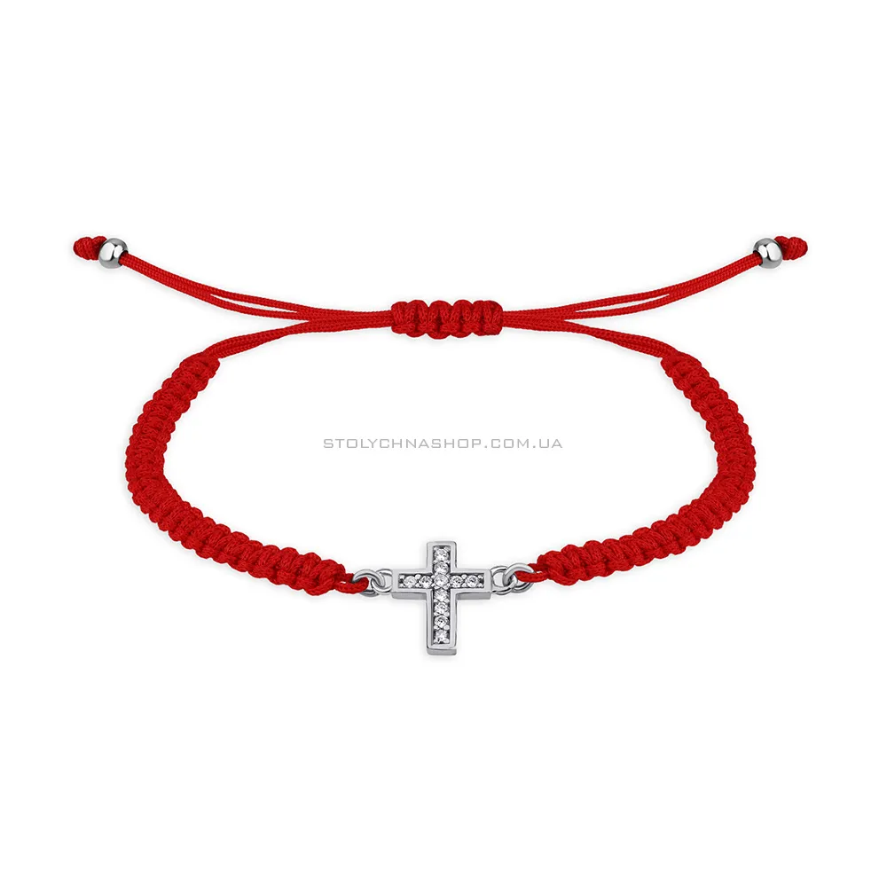 Браслет з червоної нитки зі срібним хрестиком (арт. 7309/4653к) - цена