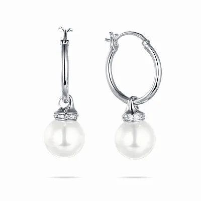 Срібні сережки з перлами і фіанітами (арт. 7502/3443жб)